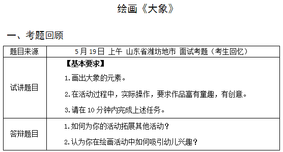 2018上半年幼兒教師資格證面試試講真題（第一批）繪畫大象