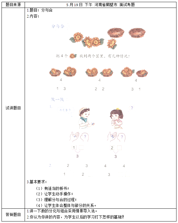 2018上半年小學數(shù)學教師資格證面試真題及答案：《分與合》考題回顧