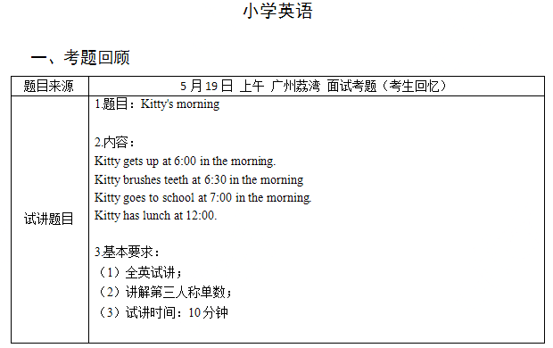 2018上半年小學(xué)英語教師資格證面試真題及答案（5.19上）考題回顧