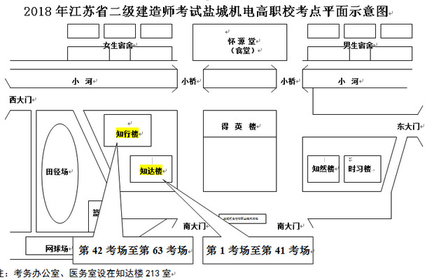 2018年江蘇省二級建造師考試鹽城機(jī)電高職校知識點(diǎn)平面示意圖