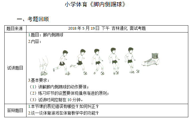 2018上半年小學體育教師資格證面試真題（第二批）考題回顧2